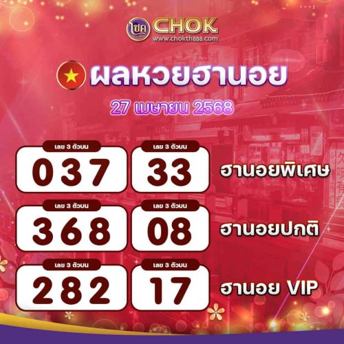 ผลหวยฮานอย งวดวันที่ 27 เมษายน 2568